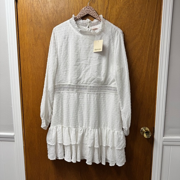 NEW Showpo. Are You Gonna Kiss Me Long Sleeve Mini Dress White 14 NWT - Picture 13 of 13